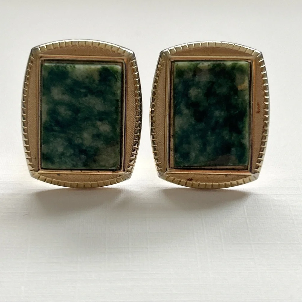 Vintage Jade Cuff Links Bonus Tie Tack